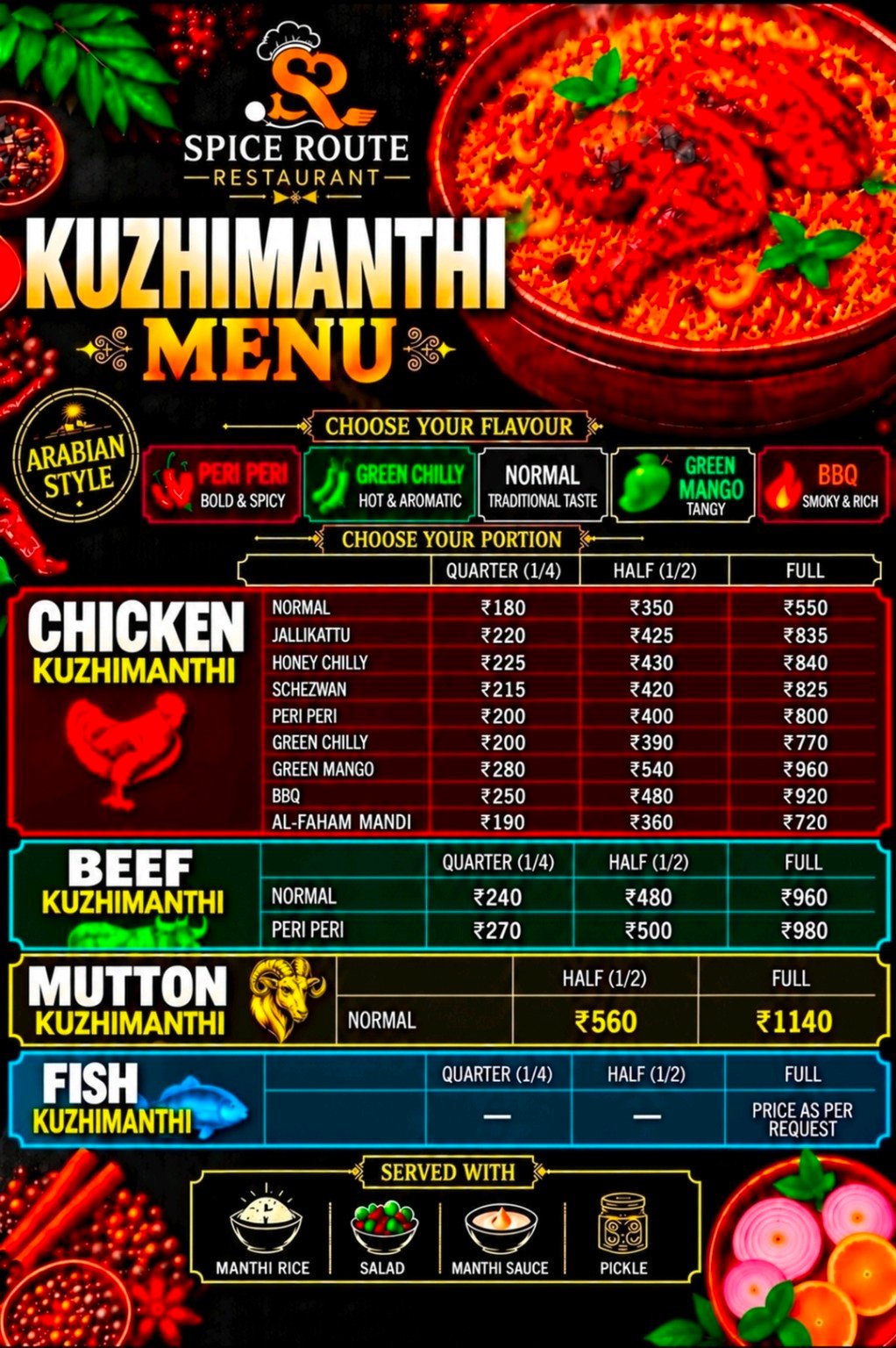 Spice Route Cafe menu page