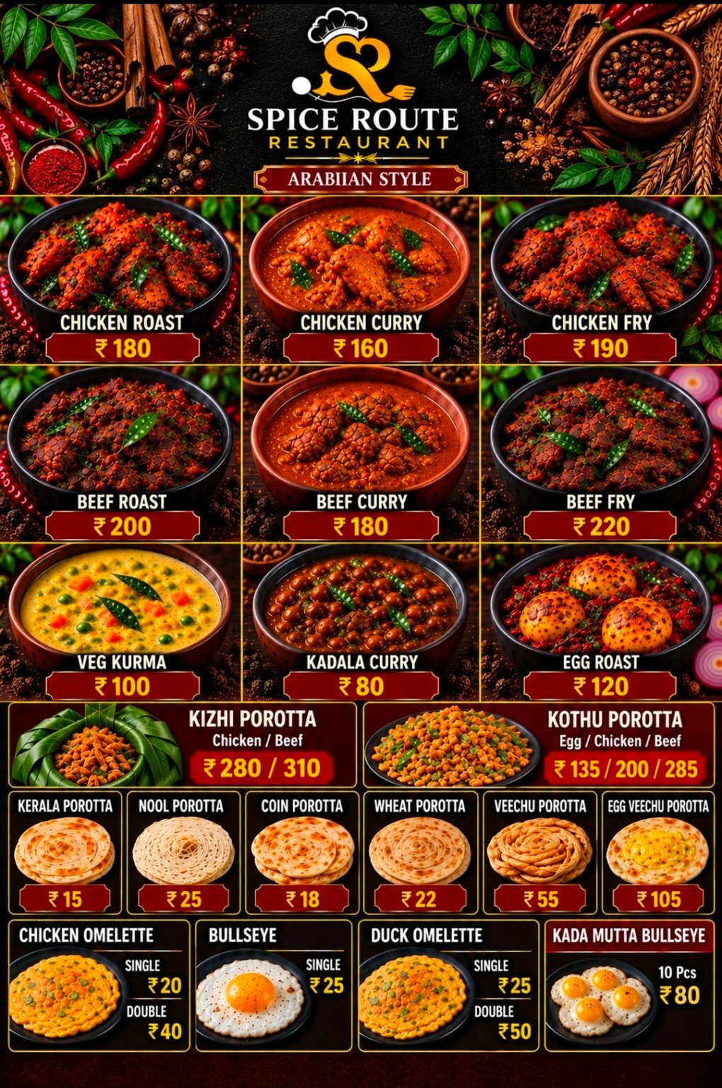 Spice Route Cafe menu page
