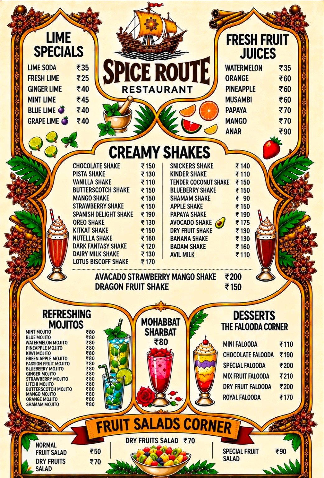 Spice Route Cafe menu page
